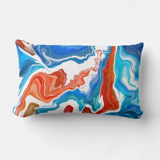 Red, White and Blue Marble Fluid Art Lumbar Pillow (Front)