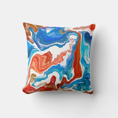 Red White and Blue Marble Fluid Art   Throw Pillow