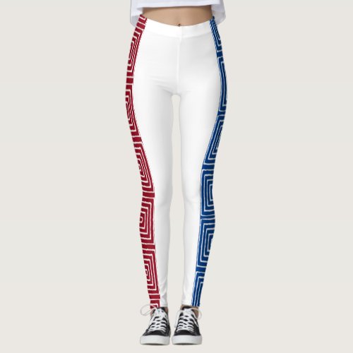 Red White and Blue Maze African Mud Cloth Leggings