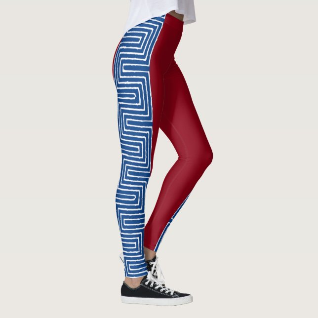 Red White and Blue Maze African Mud Cloth Leggings (Right)