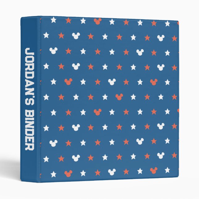 Red, White, and Blue Mickey Star Pattern 3 Ring Binder (Front/Spine)