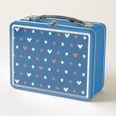 Red, White, and Blue Mickey Star Pattern Metal Lunch Box
