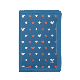 Red, White, and Blue Mickey Star Pattern Trifold Wallet