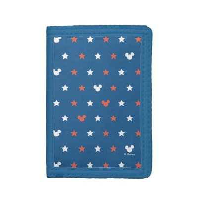 Red, White, and Blue Mickey Star Pattern Trifold Wallet