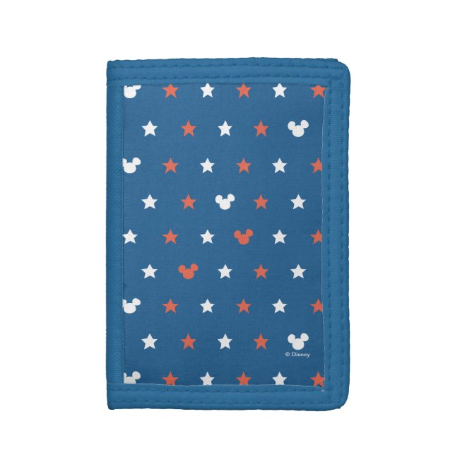 Red, White, and Blue Mickey Star Pattern Trifold Wallet (Front Vertical)