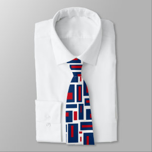 Red, White and Blue Modern Geometric Neck Tie