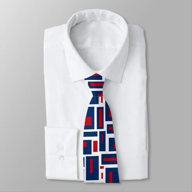Red, White and Blue Modern Geometric Neck Tie (Tied)