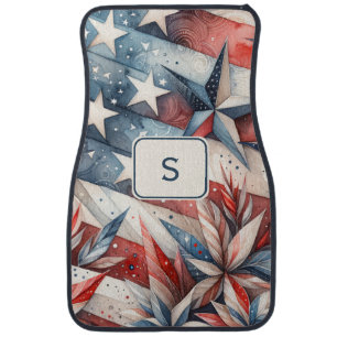 Red White and Blue Monogram Car Floor Mat