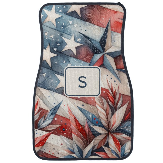 Red White and Blue Monogram Car Floor Mat (Front)