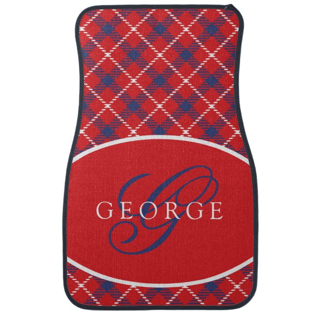 Red White and Blue Monogram Car Floor Mat (Front)