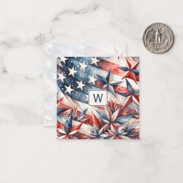Red White and Blue Monogram Note Card (Front/Back In Situ)