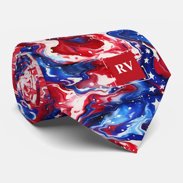 Red White and Blue Monogrammed Neck Tie (Rolled)