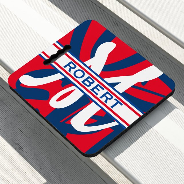 Red White And Blue Monogrammed Sports Stadium Seat Cushion (In Situ)