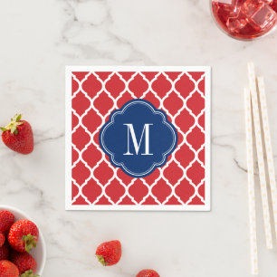 Red White and Blue Moroccan Quatrefoil Monogram Napkins