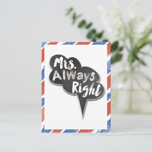 Red White and Blue Mrs Always Right Postcard