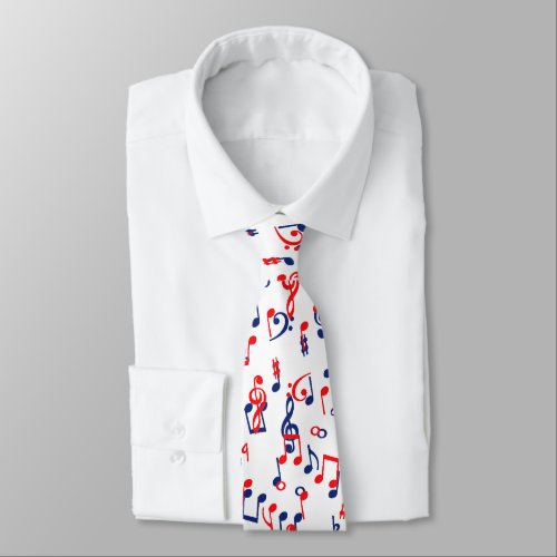 Red white and blue music neck tie