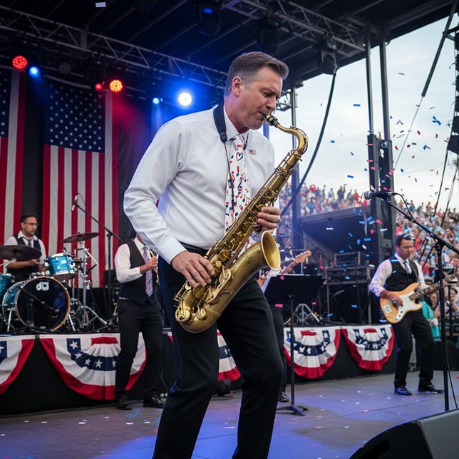 Red white and blue music neck tie (Creator Uploaded)