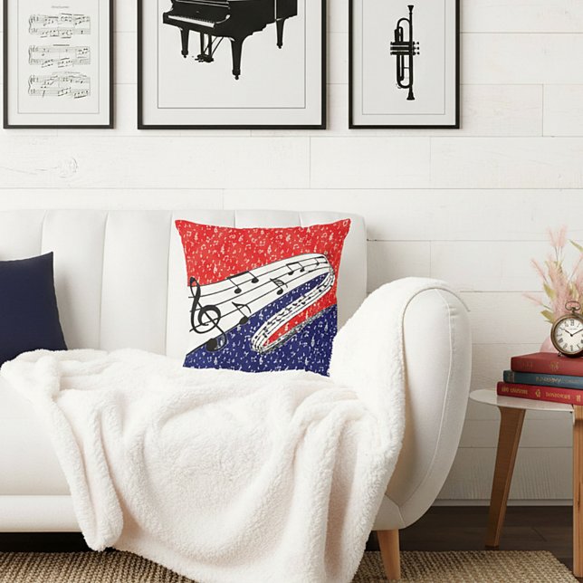 Red white and blue music throw pillow (Creator Uploaded)