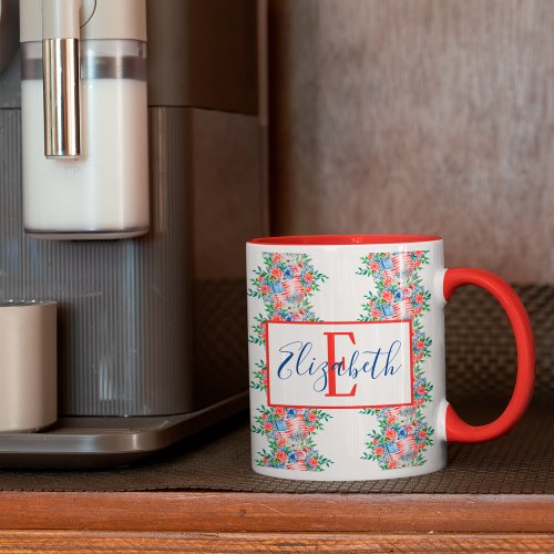 Red White And Blue Name Monogram 4th Of July Mug