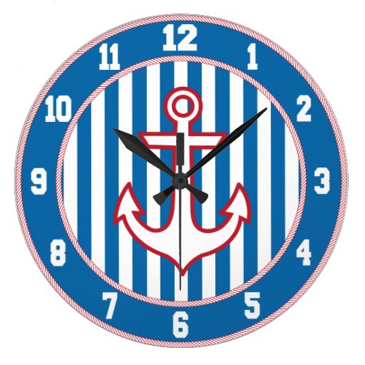 Red White and Blue Nautical Anchor Clock | Zazzle