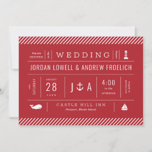 Red White and Blue Nautical Beach Wedding Announcement