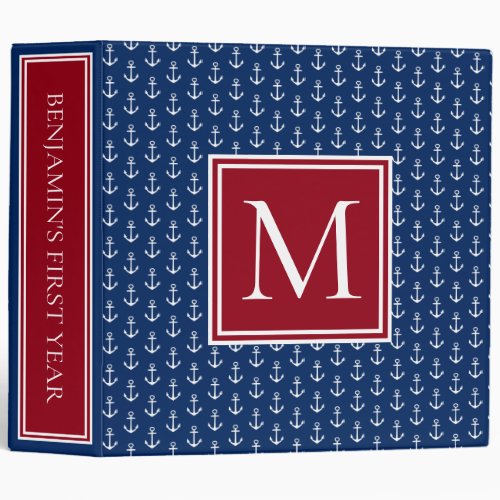 Red White and Blue Nautical First Year Monogram 3 Ring Binder