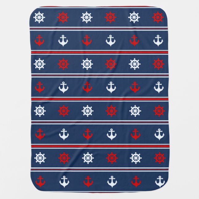 Red White And Blue Nautical Pattern Baby Blanket (Front)