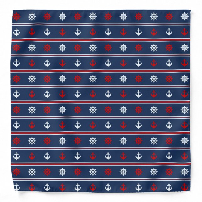 Red White And Blue Nautical Pattern Bandana (Front)