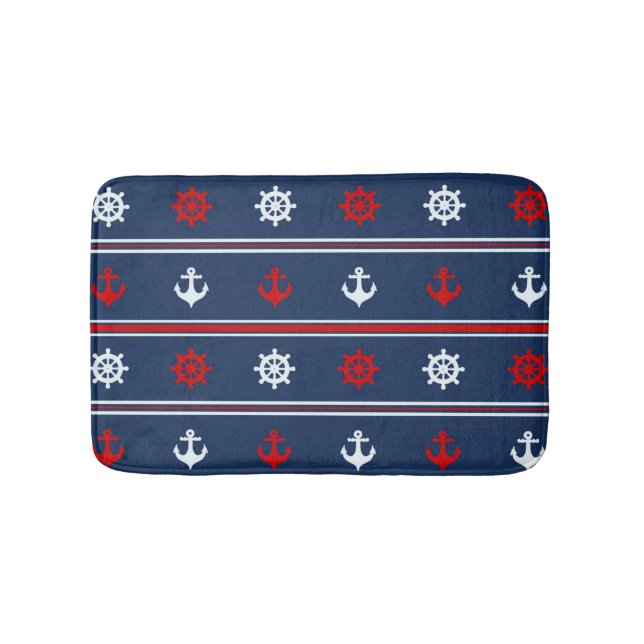 Red White And Blue Nautical Pattern Bathroom Mat (Front)