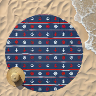 Red White And Blue Nautical Pattern Beach Towel
