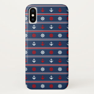 Red White And Blue Nautical Pattern iPhone X Case