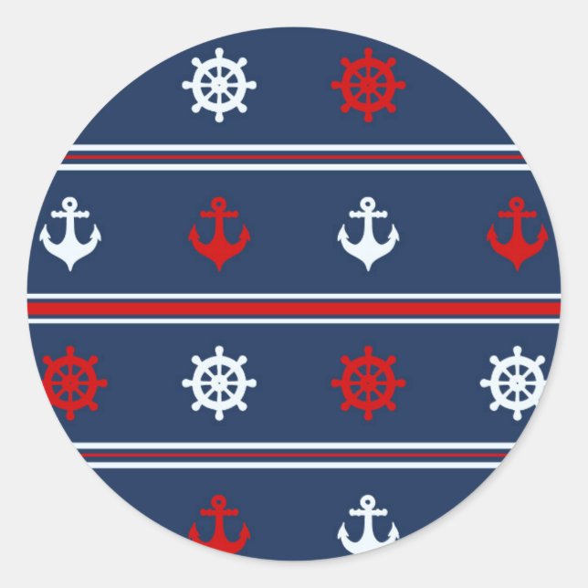 Red White And Blue Nautical Pattern Classic Round Sticker (Front)