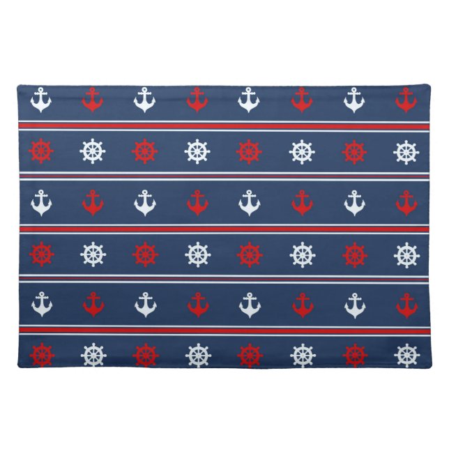 Red White And Blue Nautical Pattern Cloth Placemat (Front)
