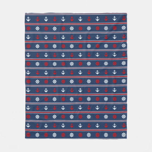 Red White And Blue Nautical Pattern Fleece Blanket (Front)