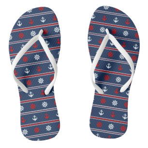 Red White And Blue Nautical Pattern Flip Flops