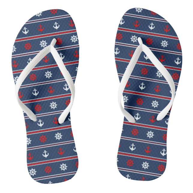 Red White And Blue Nautical Pattern Flip Flops (Footbed)