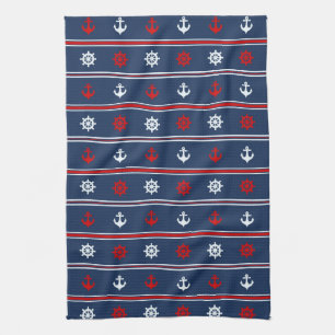 Red White And Blue Nautical Pattern Kitchen Towel