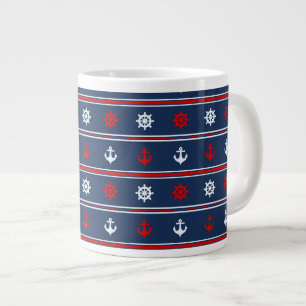 Red White And Blue Nautical Pattern Large Coffee Mug