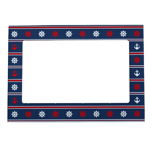 Red White And Blue Nautical Pattern Magnetic Picture Frame (Front)