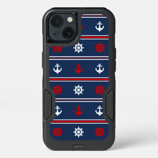 Red White And Blue Nautical Pattern Otterbox iPhone Case (Back)