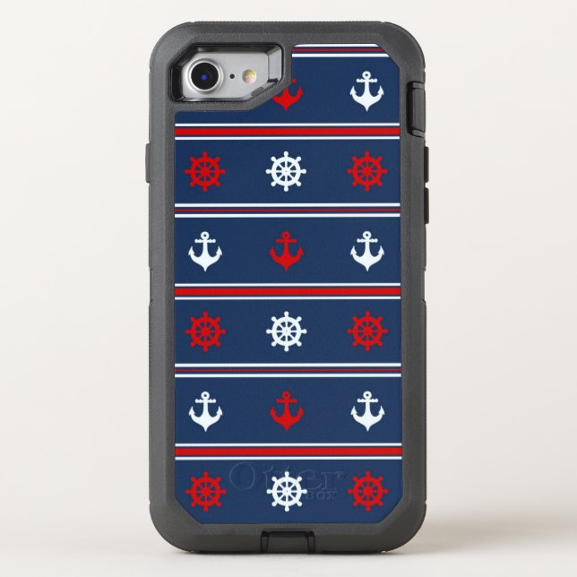 Red White And Blue Nautical Pattern Otterbox iPhone Case (Back)