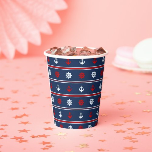 Red White And Blue Nautical Pattern Paper Cups