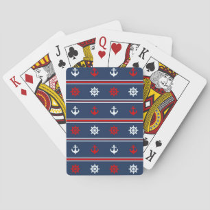 Red White And Blue Nautical Pattern Poker Cards