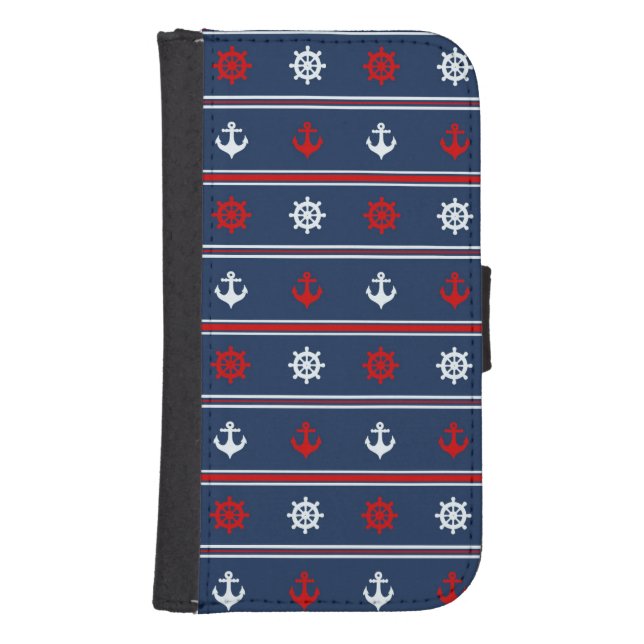 Red White And Blue Nautical Pattern Samsung Galaxy Wallet Case (Front)