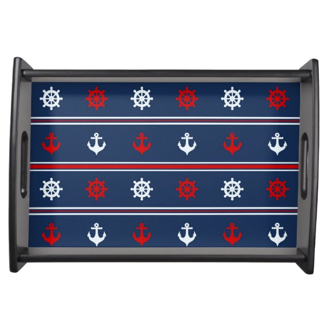 Red White And Blue Nautical Pattern Serving Tray (Front)