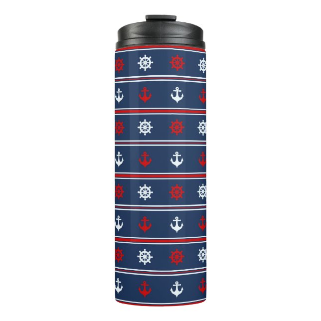 Red White And Blue Nautical Pattern Thermal Tumbler (Front)