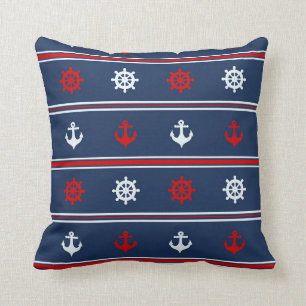Red White And Blue Nautical Pattern Throw Pillow