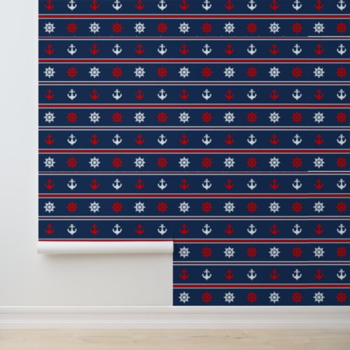 Red White And Blue Nautical Pattern Wallpaper