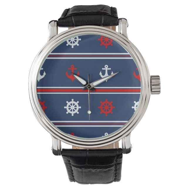 Red White And Blue Nautical Pattern Watch (Front)