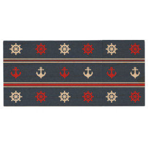 Red White And Blue Nautical Pattern Wood USB Flash Drive